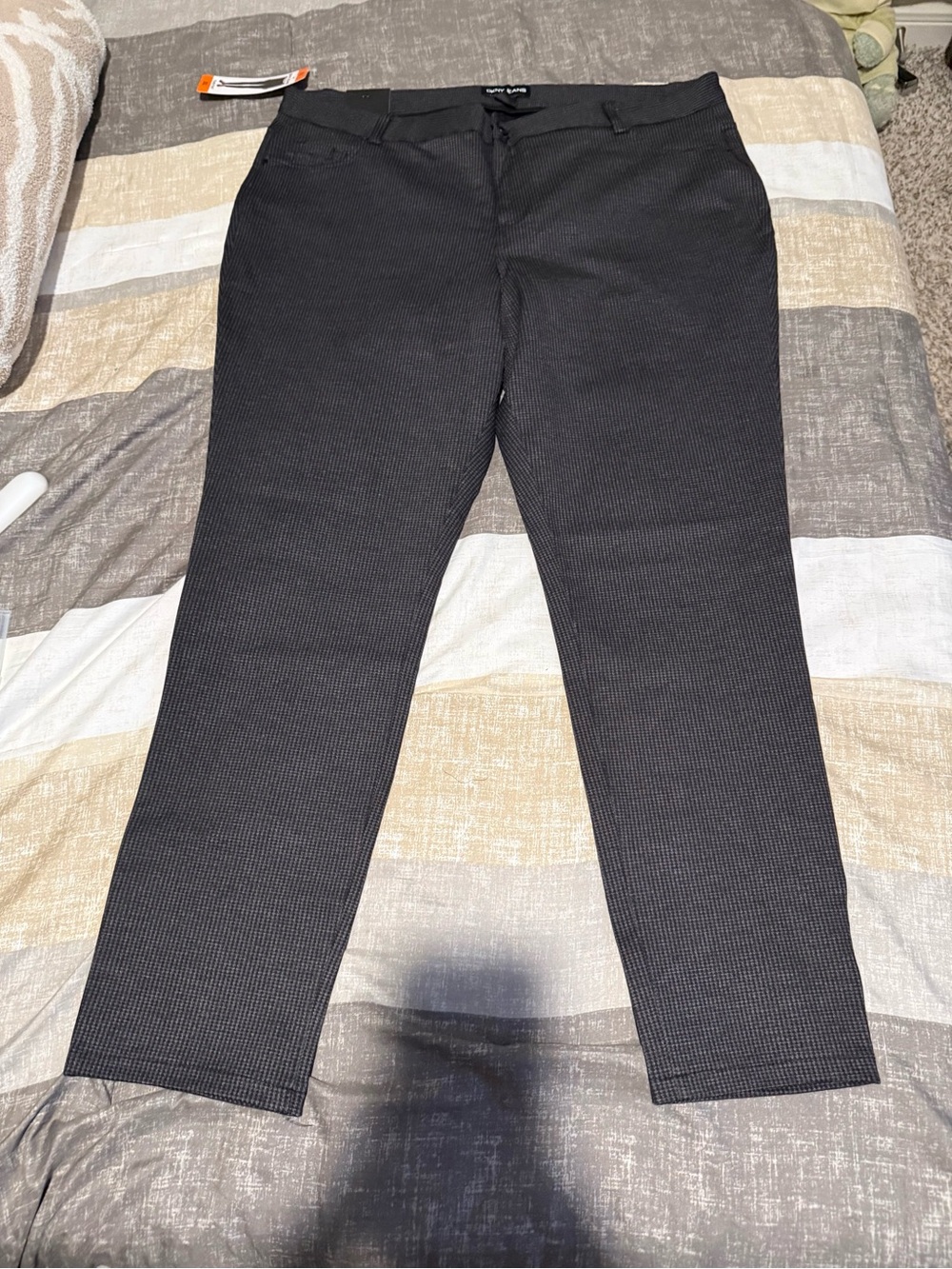 DKNY Black and Charcoal Houndstooth Ponte Pants